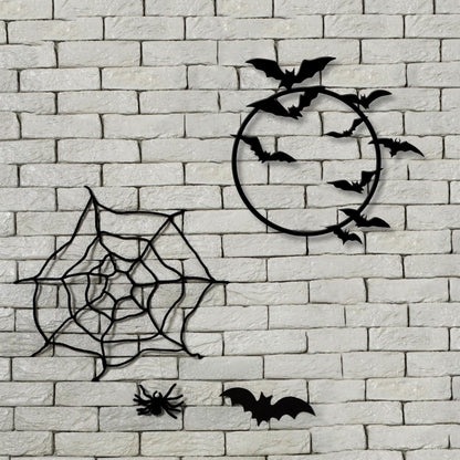 YATEASLU Halloween Bats Metal Wall Art – Moon and Bat Design – Indoor & Outdoor Decoration for Home, Kitchen