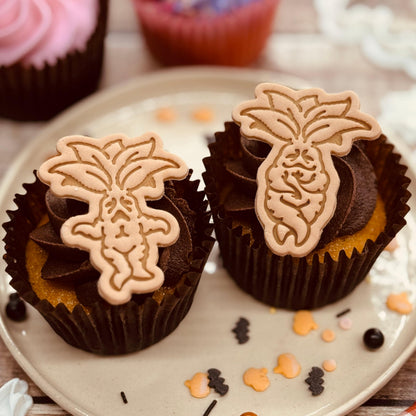 BAKERLOGY Roots of Magic Mini Cookie Cutter & Stamp Set (Shy & Screaming Mandrake Designs) – Cute Fantasy Fondant Embossing Stamp Cutters for Halloween Baking, Cupcake Toppers & Wizard-Themed Treats