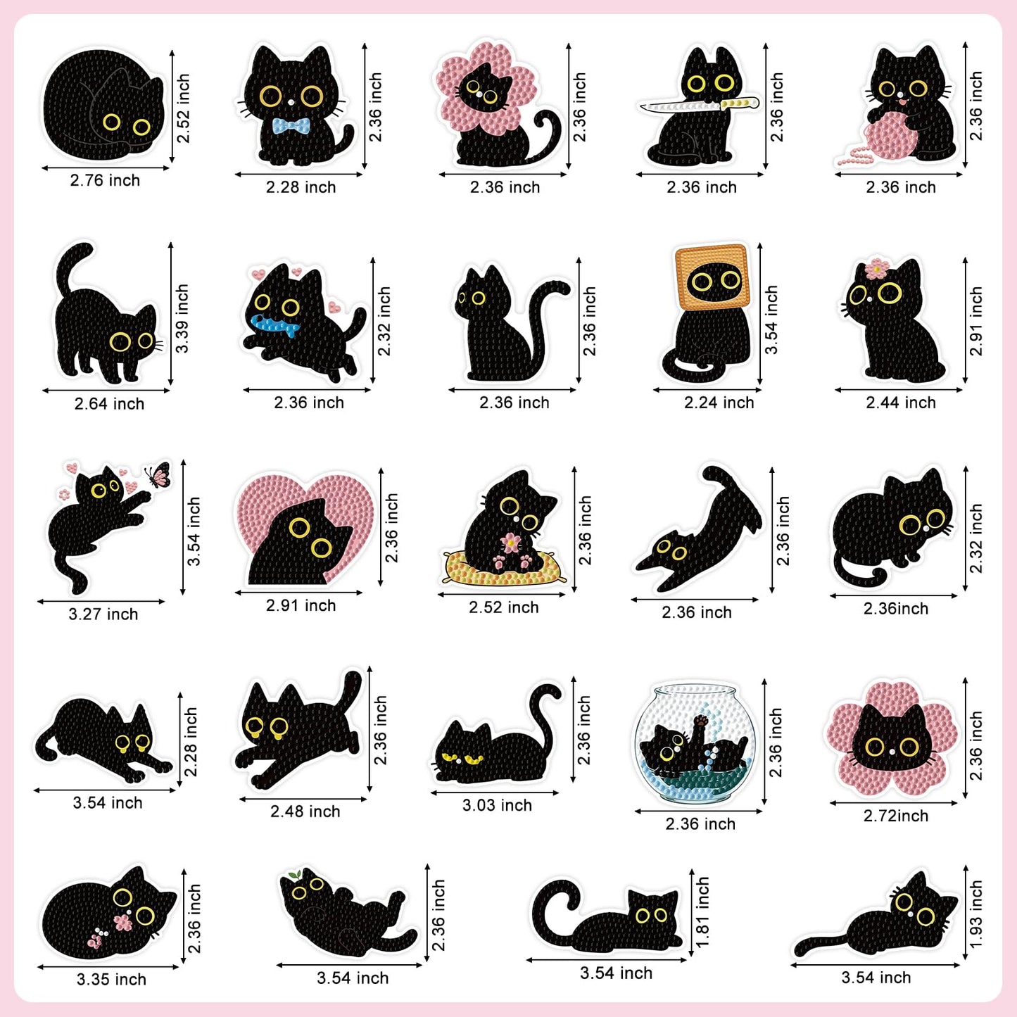 24 Pcs Diamond Art Kits for Kids Teens Adults, Fridge Magnets Diamond Painting Kits Cat Dimond Art Paintings Gem Art Refrigerator Magnets Arts and Crafts for Kids DIY Crafts Gifts Home Decors