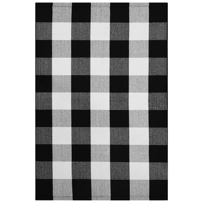 KOZYFLY Buffalo Plaid Area Rugs 27.5x43 Inches Black and White Checkered Rug Washable Front Door Mat Hand Woven Cotton Outdoor Rug Small Rug for Front Porch Kitchen Entryway Patio Bathroom