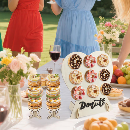 4 Pack Donut Wall Display Stand - 9 Doughnut Heart Shape Holder Board with 2Pcs Donut Tower Stand for Grow Up Party, Birthday, Wedding