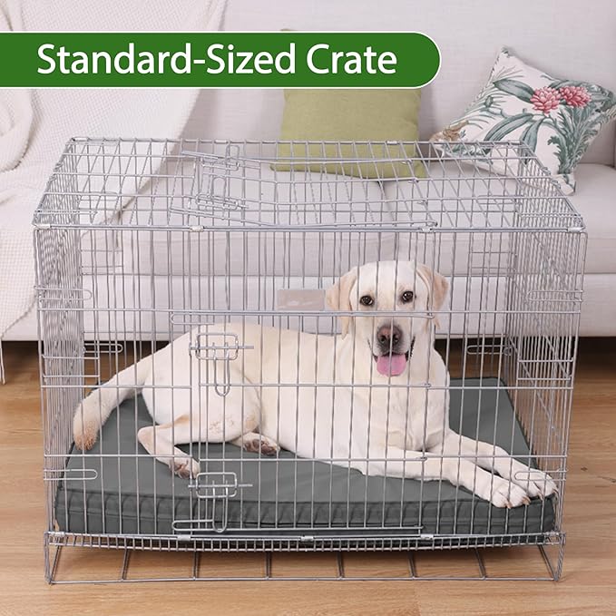 Vonabem Outdoor Waterproof Dog Bed Washable, XL Large Crate Pad 42 inch, Cooling Leather Wipeable Pet beds with Removable Cover, Foam Orthopedic Anti-Slip Kennel Pads Reversible, 41"x27" Grey