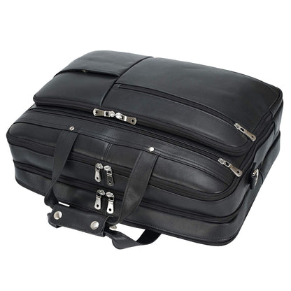 Polare X-Large 18" Napa Leather Briefcase For Men Business Travel Case Messenger Bag Fits 17.3" Laptop (Black)