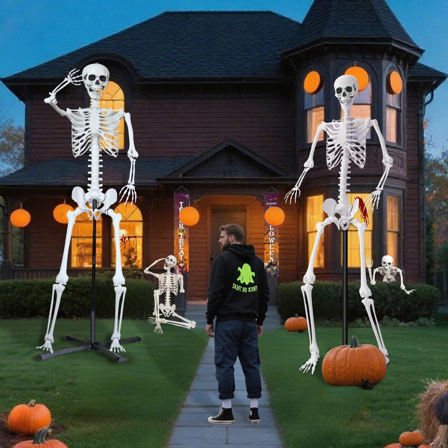 LOSFOTBO 7.9Ft/240cm Giant Skeleton Poseable Skeleton Realistic Full Body Bones for Halloween Decorations