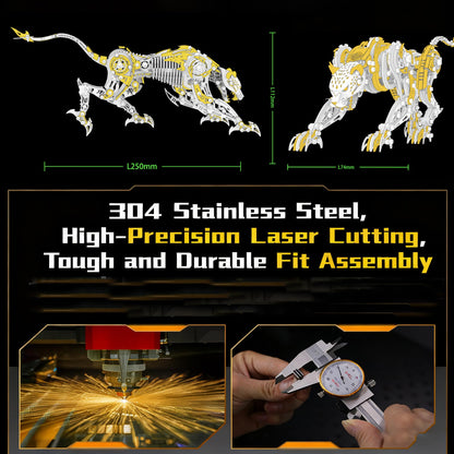 3D Metal Puzzle for Adults, 506Pcs Steampunk Mechanical Leopard Model Kits to Build, DIY Creative Art Desktop Ornament for Home Office Decor (Gold)