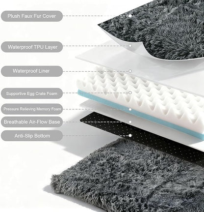 Orthopedic Dog Bed for Large Dogs, Dual-Layer Memory & Egg-Crate Foam, Washable Warm Winter Plush Cover, Waterproof Liner, Non-Slip Bottom, Crate/Kennel Pad, 41 x 27 Inch, Dark Gray