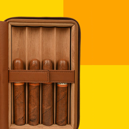 CIGAGROL Portable Cigar Humidor Travel Case, Leather & Wood Cigar Box with Humidifier for 6 Cigars, Ideal for Travel and Desktop Storage, Compact and Durable Design