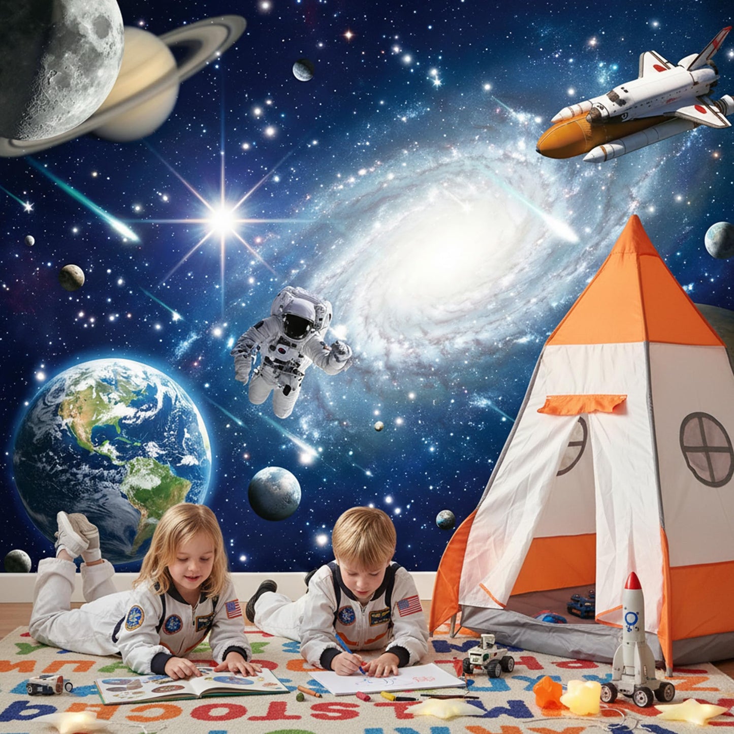 Outer Space Backdrop Party Supplies - 7x5 ft Universe Space Starry Photo Backdrops Planet Astronaut Room Decor for Boys Kids Birthday Newborn Baby Shower Space Solar System Photo Booth Prop