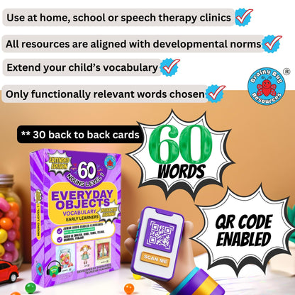 Brainy Bug Resources Flashcards with App-Enabled Audio Feature | 60 Everyday Objects Level 1 | Nouns | Audio in Hindi, English, Punjabi, Tamil, Kannada, Telugu | Spoken English | Special Kids