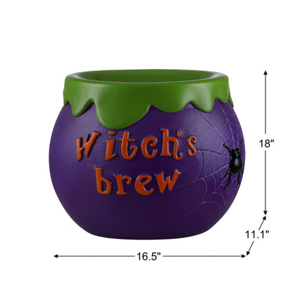 Mr. Halloween 14 in Cauldron Candy Bowl with LED Lights, Blow Mold Trick or Treat Holder, Light Up Halloween Candy Dish