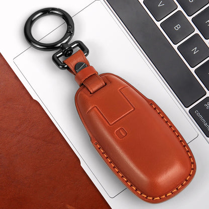 Tukellen for Nissan Key Fob Cover Leather with Keychain Compatible with 2023 2024 2025 Pathfinder Rouge Kicks Smart Remote (Brown, 5 Buttons)