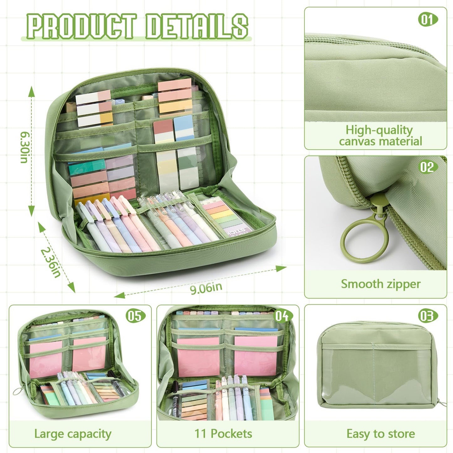 Jutom 41 Pcs Aesthetic Book Annotation Kit with Pencil Bag Bible Journaling Kit Notebook Sticky Note Tab Highlighter Black Ink Pen Page Marker School Office Supplies Christmas Bible Lover Gift(Green)