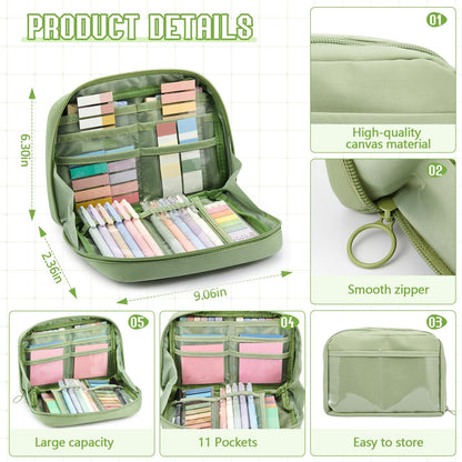 Jutom 41 Pcs Aesthetic Book Annotation Kit with Pencil Bag Bible Journaling Kit Notebook Sticky Note Tab Highlighter Black Ink Pen Page Marker School Office Supplies Christmas Bible Lover Gift(Green)