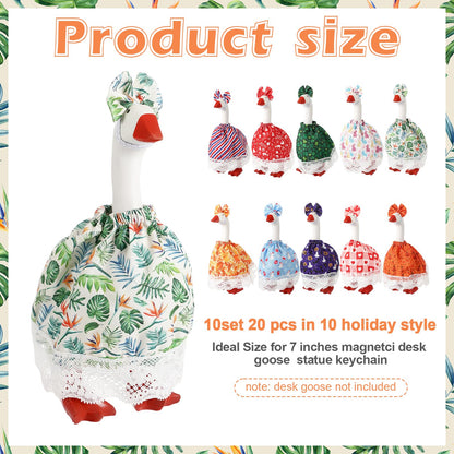 Weysat 10 Set 4th of July 7 Inch Desk Goose Outfits Bulk Mini Desk Goose Costumes with Dress and Hair Bow for Magnetic Statue Key Holder Summer Memorial Day Thanksgiving Day Fall Halloween Decor