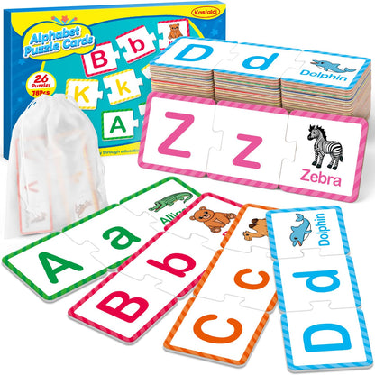 Kasfalci Alphabet Puzzle Flash Cards, 78 PCS ABC Flashcards for Kids, Alphabet Learning Toys for Toddlers, Matching Letter Game Gifts, Preschool Kindergarten Activities Classroom Must Haves