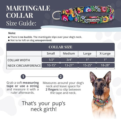 Lucky Love Dog Martingale Dog Collar - Adjustable, No-Slip, Durable, & Soft Webbing Collar for Male and Female Dogs Ideal for Training & Walking - Blackbird, Large