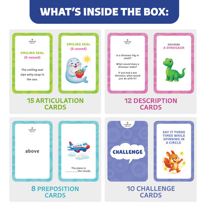 Clever Fox Play 3-in-1 Speech Therapy Flash Cards for 3+ Year Olds – Toddler Learning Flash Cards for Speech Therapy Materials – 45 Articulation, Description & Preposition Cards for Preschool