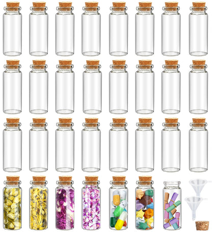 30Pcs 15ml Mini Glass Bottles with Cork Stoppers - Small Clear Vials for DIY Crafts, Wedding Favors, Halloween Decor, Wishing Spell Jars, Includes Funnel-(22 * 70 mm)
