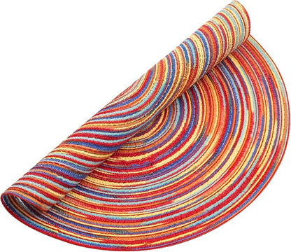 SHACOS Round Braided Placemats Set of 8 Washable 15 inch Round Table Mats Colorful Variegated Woven Place Mats for Dining Table (Rainbow Red, 8)