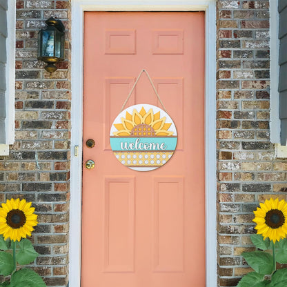 HOURIA 3D Summer Sunflower Welcome Door Sign,11.4 Inches Yellow Flower Summer Wood Wall Decor,Farmhouse Sunflower Decorations for Home,Office,Wreath,Indoor,Outdoor