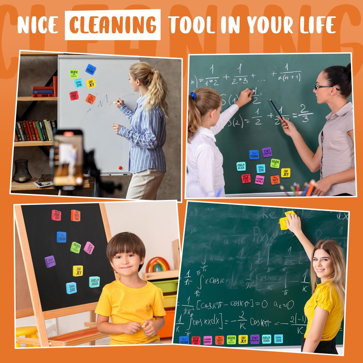 Dunzoom 54 Pack Mini Dry Erase Erasers Magnetic Whiteboard Eraser for Kids Mini Dry Erase Board Erasers Bulk for Teacher Classroom Home Office(Motivation Style, 2 x 2 Inch)(Motivation Style)
