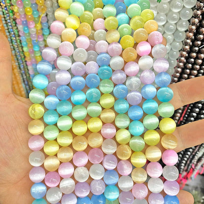 45PCS 8MM Natural Stone Colorful Selenite Gypsum Beads Round Loose Beads for Jewelry Making DIY Bracelet Necklace Accessories 15" Energy Healing Power Stone Beads