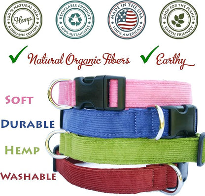 Hemp Corduroy Dog Collar - No Pattern (1/2" Extra Small, Pink)