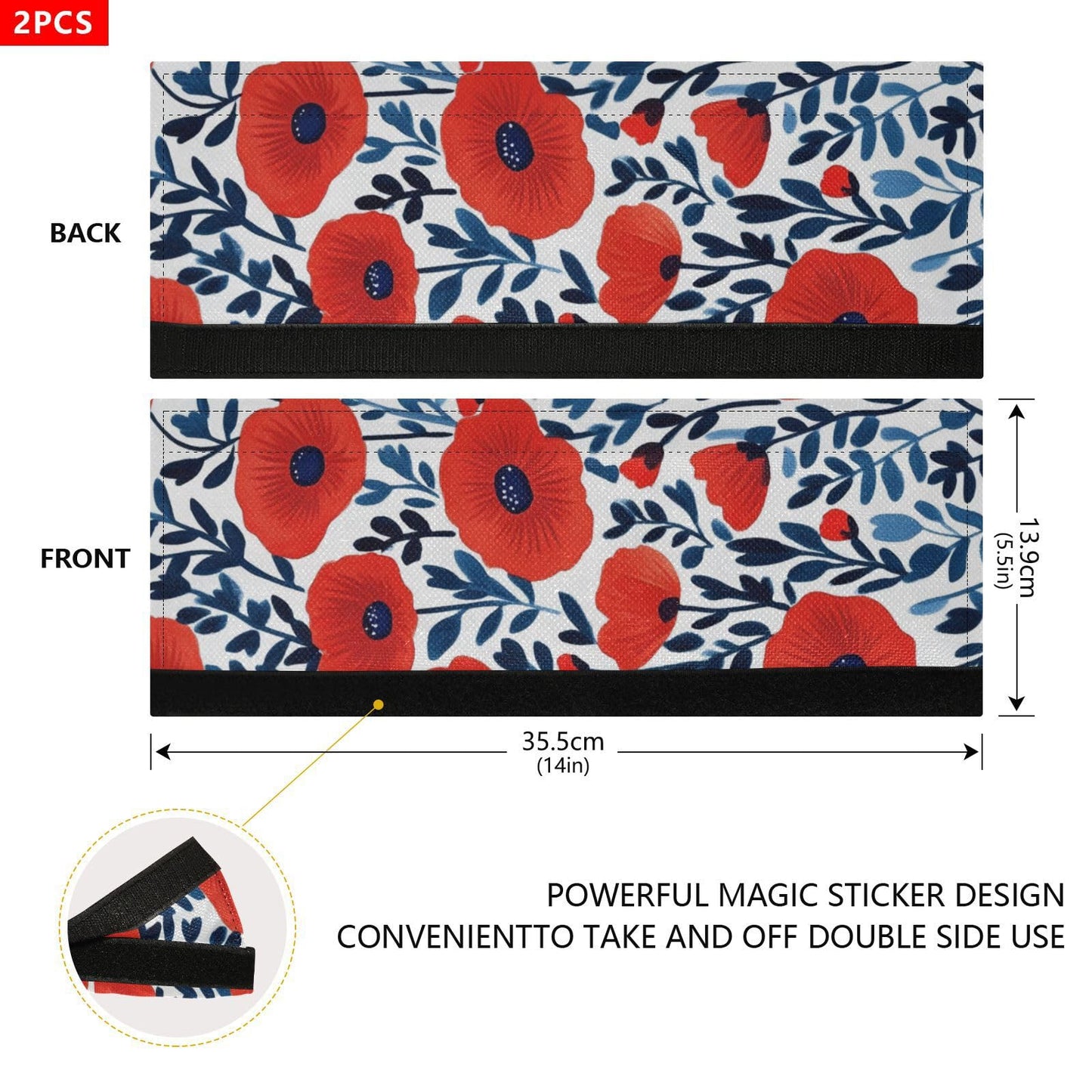ElliTarr Refrigerator Door Handle Covers Set of 2 Microwave Handle Cover Handmade Decor Protector for Fridge Oven Dishwasher Decorative Washable Red Poppy and Leaves