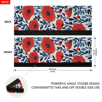 ElliTarr Refrigerator Door Handle Covers Set of 2 Microwave Handle Cover Handmade Decor Protector for Fridge Oven Dishwasher Decorative Washable Red Poppy and Leaves