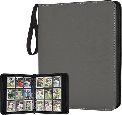 GERMUN 3 Ring 9 Pocket Zipper Card Binder, 720 Double Sided Standard PU Trading Card Album Folder for TCG & Sports Cards, Not Fit Top Loaders (GREY)