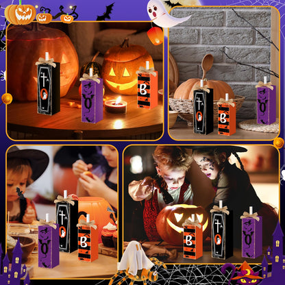 3 Pcs Boo Halloween Sign Wooden Tiered Tray Decor, Witch Black Cat Cross Coffin Table Decor 3D Carving Craft Halloween Decorations Party Tabletop Centerpieces for Home Kitchen Indoor Mantel