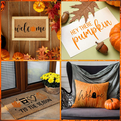 Yookeer 14 Pcs Fall Halloween Stencils for Door Mats, Reusable Pumpkin Ghost Welcome Templates for Autumn Halloween Painting on Doormat Wood Signs Wall Crafts DIY Project