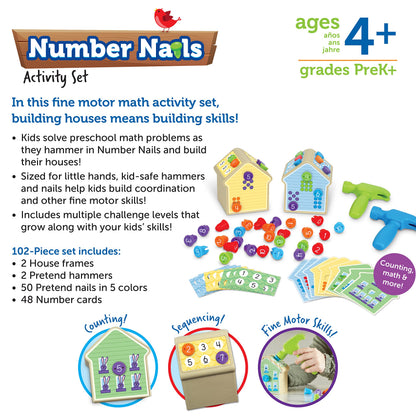 Learning Resources Number Nails Activity Set - Math Manipulatives for Preschoolers Games, Counting Hammer Toy, STEM Fine Motor Skills, Kindergarten Educational Activities, Gifts for Boys and Girls