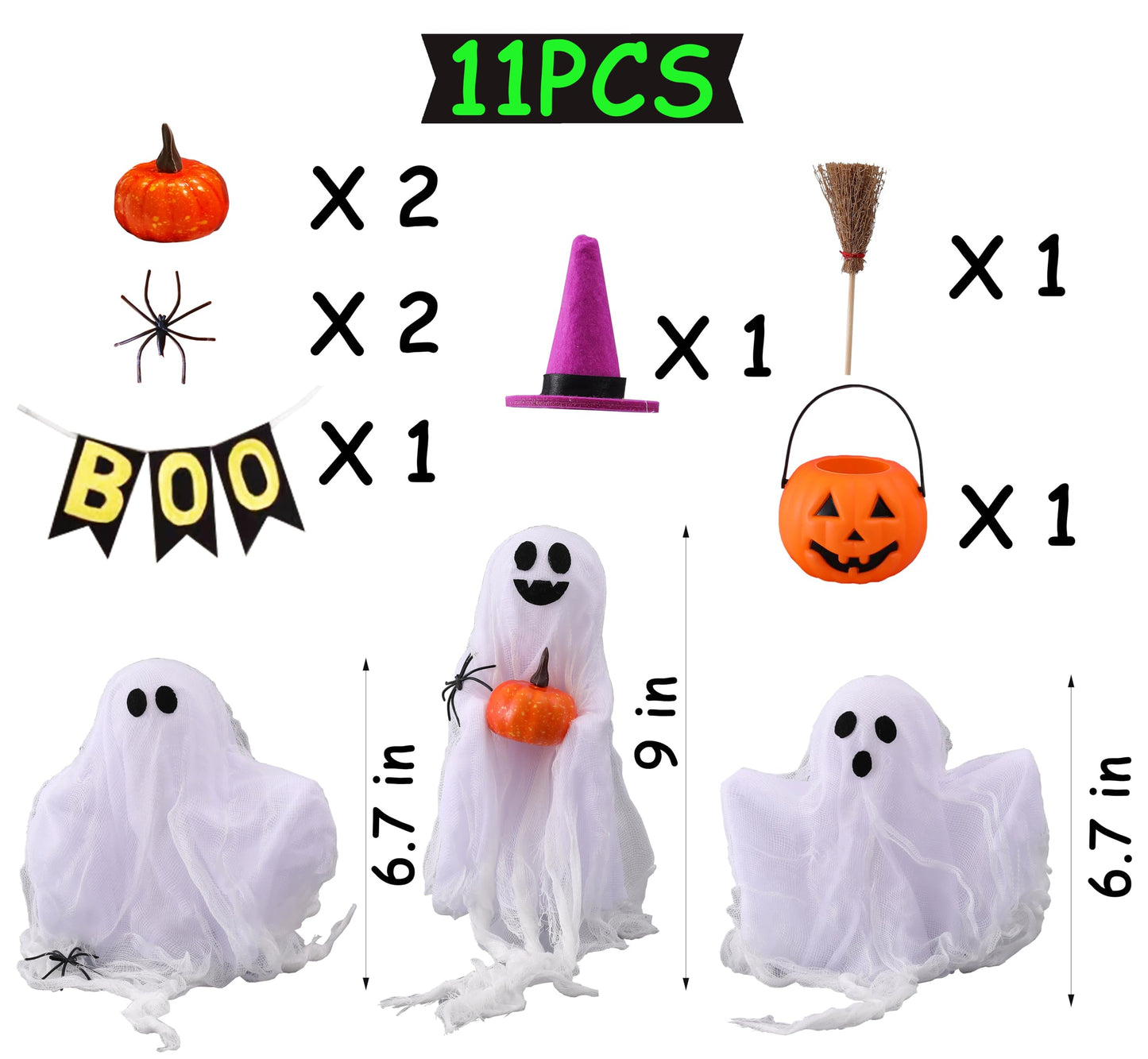 Halloween Decorations - Set of 3 Cute Spooky Ghosts Crafts - Ghost Decorations Indoor Halloween Decor for Party Table Home Room Kitchen Office