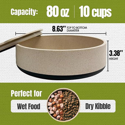 Palz&Co EcoBowl with Lid for Dogs & Cats, 80 oz Gray - Natural Bamboo Pet Bowl with Non-Slip Base, Pet Food and Water Dish, Dishwasher Safe