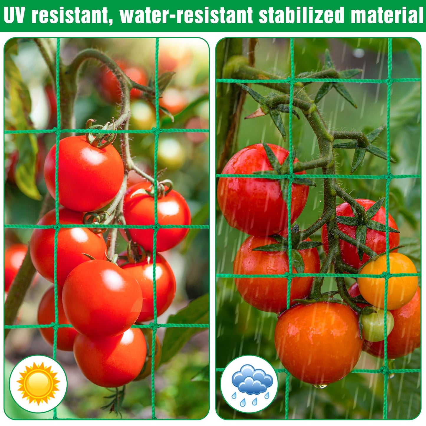 Unves Garden Trellis for Climbing Plants, 16.4 x 6.6 Ft Garden Trellis Heavy Duty Plant Net for Cucumber, Tomato, 27 Strands & 4x4 Inch Netting for Vegetables, Grapes, Bean
