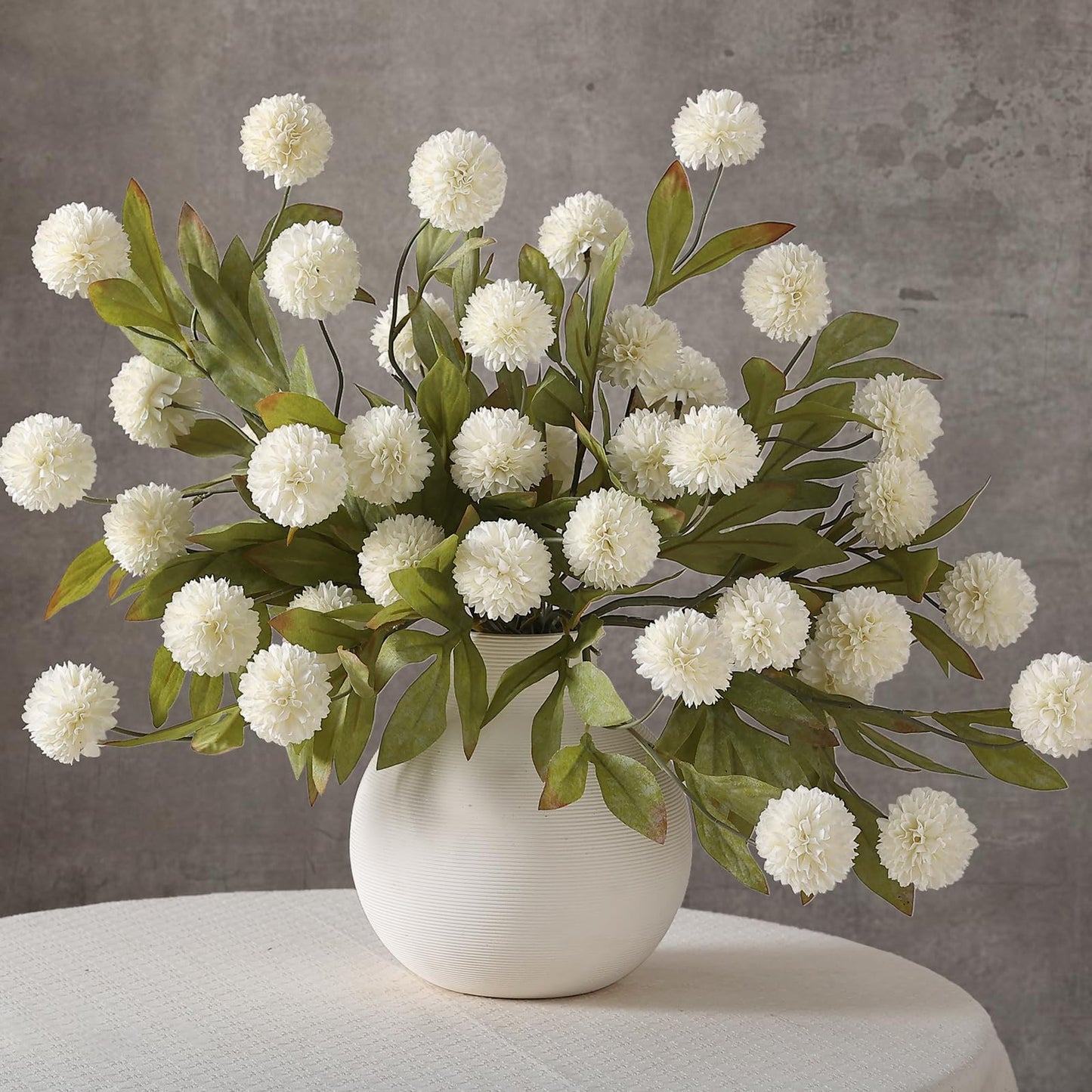 Juxdp 6 PCS Artificial Pompon Mum Branches for Vase - 27" Fake Silk Chrysanth Stems Look Real Faux Flowers for DIY Bouquet, Table Centerpieces, Farmhouse, Home Decor (Cream)
