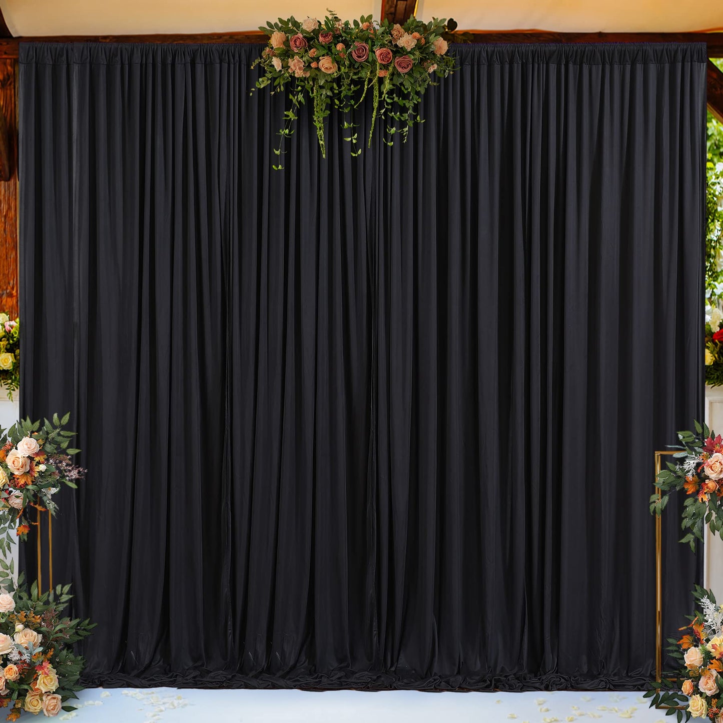 Black Backdrop Curtain 2 Panels-Wrinkle-Free Black Curtains Polyester Photography Drapes for Wedding Birthday Party Photo Background Backdrop Stand- 8 X10FT