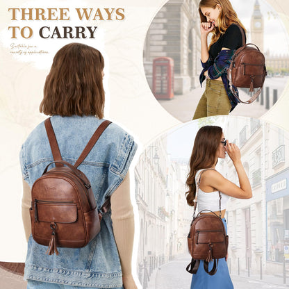 Chase Chic Mini Backpack Purse for Women, Vegan Leather Cute Small Backpack Ladies Fashion Shoulder Handbag for Travel Brown