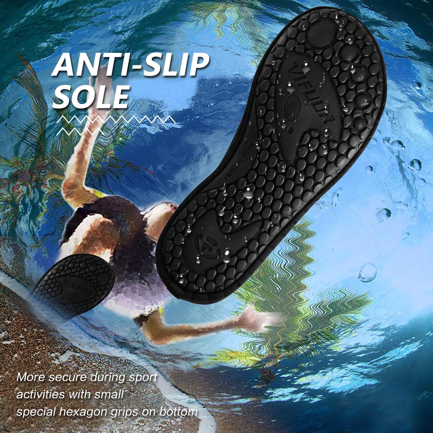 VIFUUR Water Sports Shoes Barefoot Quick-Dry Aqua Yoga Socks Slip-on for Men Women A Black 34-35