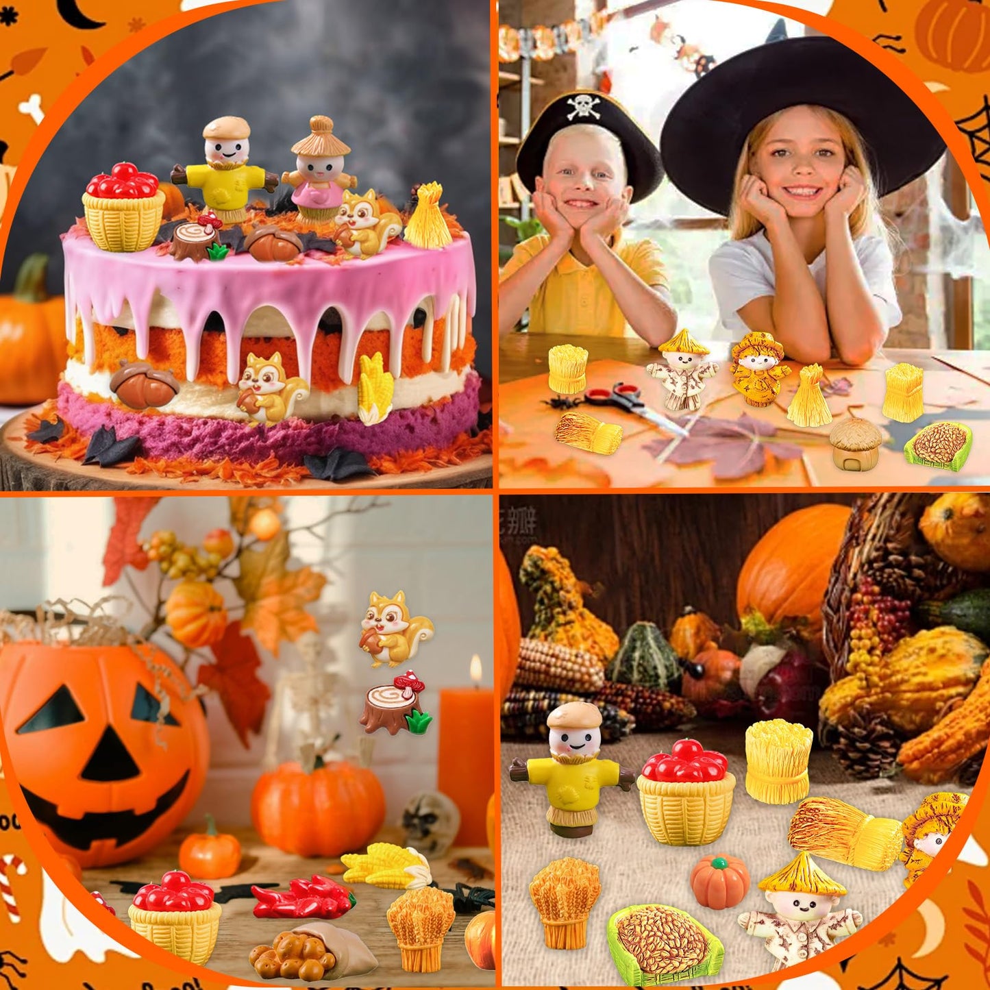 Bbiamsleep 30 Pcs Thanksgiving Mini Figurines Miniature Resin Fall Autumn Pumpkins Scarecrow Turkey for Autumn Home Table Tray Harvest Thanksgiving Decorations