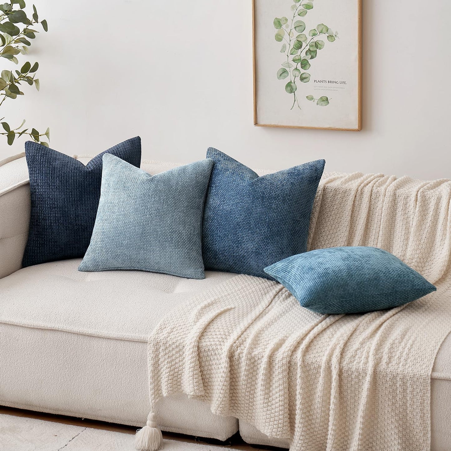 MIULEE Pack of 2 Coastal Blue Throw Pillow Covers 18x18 Inch Summer Modern Boho Accent Decorative Pillow Covers Soft Farmhouse Cushion Covers for Home Decor Couch Bed Sofa Living Room