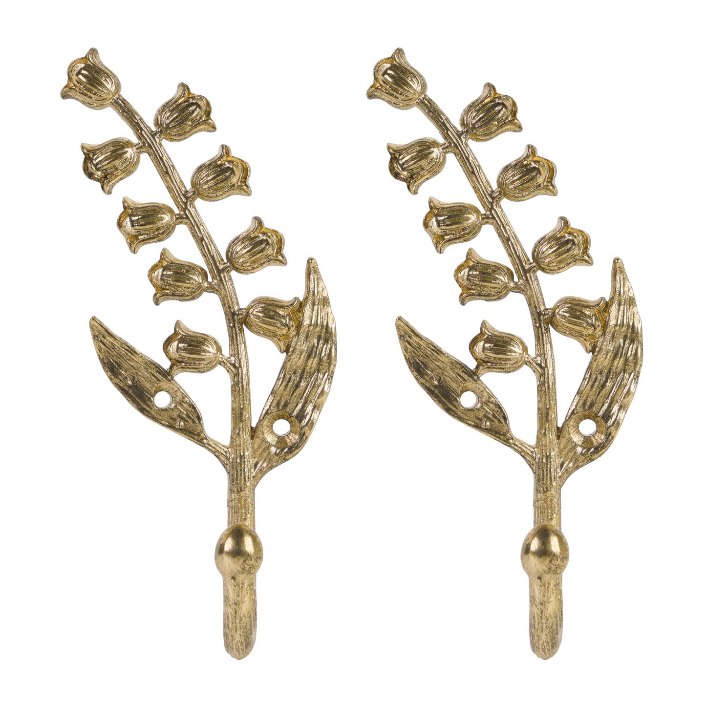 SOFFEE DESIGN 2PCS Golden Bellflower Hooks, Spring Blossom Robe Holders, Floral Bathroom Accessories with Curved Stem