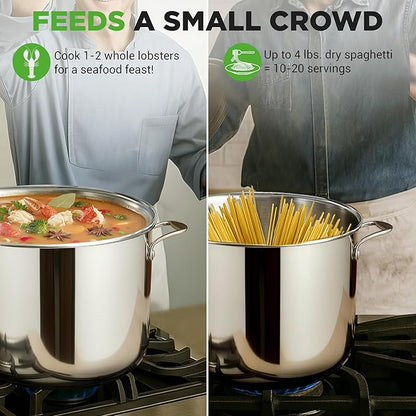 NutriChef 12-Quart Stainless Steel Stockpot – 18/8 Food Grade Heavy-Duty Induction-Compatible Pot with See-Through Lid, Ideal for Stews, Broths, Simmering & Soups, Dishwasher Safe – NCSP12