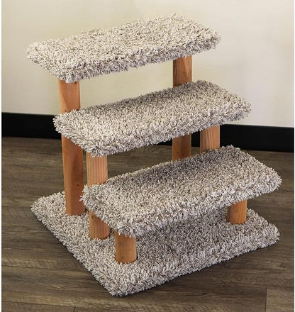 Maykoosh Tribal Treasures Large Pet Stairs for Cats and Dogs - 20"x20"x20", Sturdy Solid Wood Steps with Household Grade Carpet for All Breeds. Speckled Gray