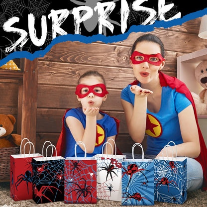 Epakh 24 Pcs Spider Party Favors Bags with Handles Spider Birthday Party Decorations Double Sided Goodie Candy Bags (Class Spider)