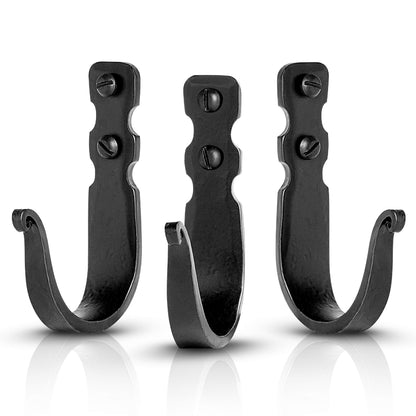 Stur-De Wrought Iron Wall Hooks – Heavy Duty Black Decorative Hooks for Hanging Coats, Bags, Hats & Towels | Rustic Metal Wall Hangers, Set of 3