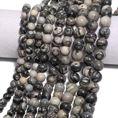 Yochus 45pcs Spider Web Beads，8mm Healing Power Natural Stone Round Loose Beads for Jewelry Making Earring Necklace DIY Crafts