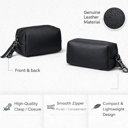 Leather Zipper Coin Pouch with Key Clip, Compact Change Holder Wallet for Men & Women, Small Leather Coin Purse for Cash, Keys, Earbuds, Everyday Carry Accessory (1, Black)