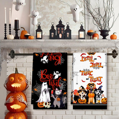 Arquiel Halloween Microfiber Kitchen Towels, Soft Absorbent Ghost Pumpkins Black Hand Towel 15.7 × 23.6 Inch, Thick Dish Cloth for Halloween Party Holiday Decoration Housewarming Gifts